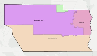 Conejos County CO school district boundaries map