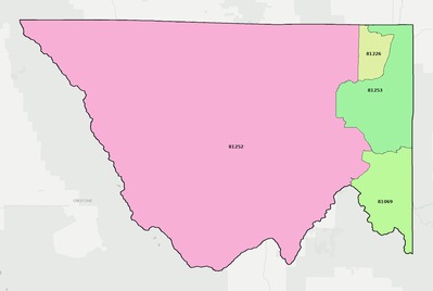 Custer County CO ZIP code boundaries map