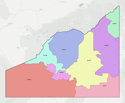 Delta County CO ZIP code boundaries map