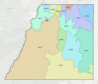 Douglas County CO ZIP code boundaries map