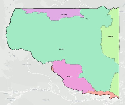 Gilpin County CO ZIP code boundaries map
