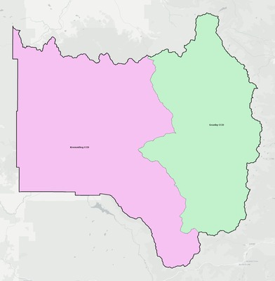 Grand County CO townships and subdivisions map