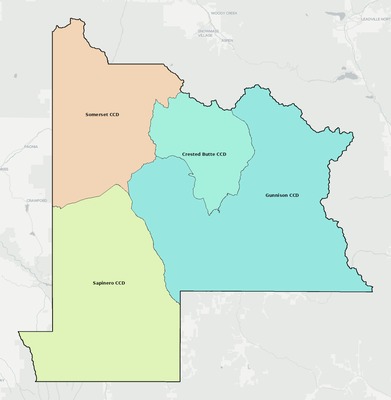 Gunnison County CO townships and subdivisions map