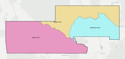 Montrose County CO townships and subdivisions map