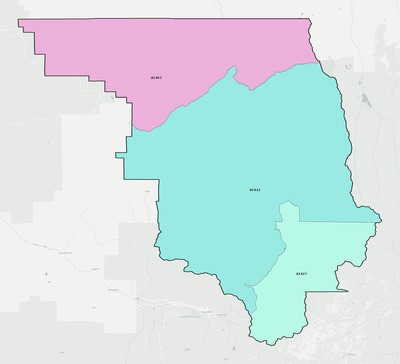 Ouray County CO ZIP code boundaries map