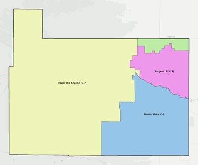 Rio Grande County CO school district boundaries map