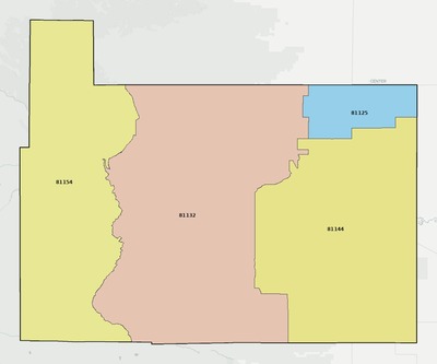 Rio Grande County CO ZIP code boundaries map