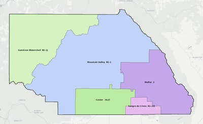 Saguache County CO school district boundaries map
