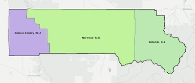 San Miguel County CO school district boundaries map