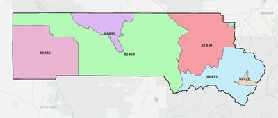San Miguel County CO ZIP code boundaries map