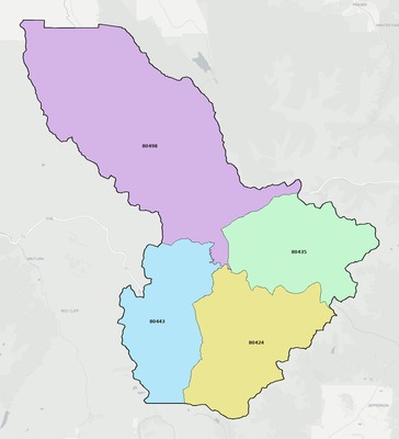 Summit County CO ZIP code boundaries map
