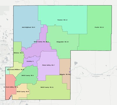 Weld County CO school district boundaries map