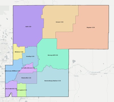 Weld County CO townships and subdivisions map