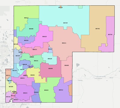 Weld County CO ZIP code map preview
