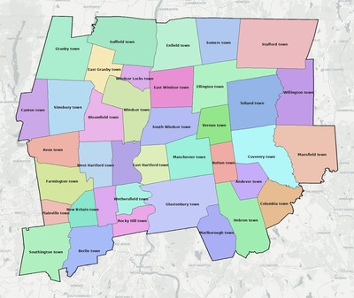 Capitol County CT townships and subdivisions map