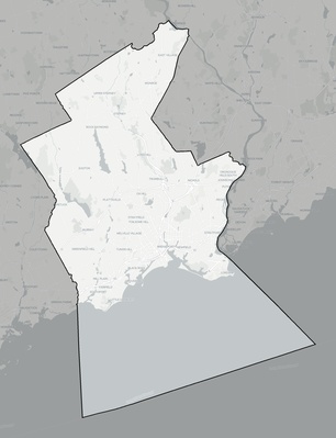 Greater Bridgeport County CT county basemap context