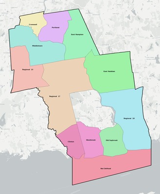 Lower Connecticut River Valley County CT school district boundaries map