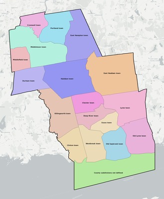 Lower Connecticut River Valley County CT townships and subdivisions map