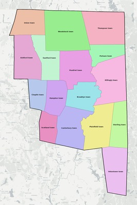 Northeastern Connecticut County CT townships and subdivisions map