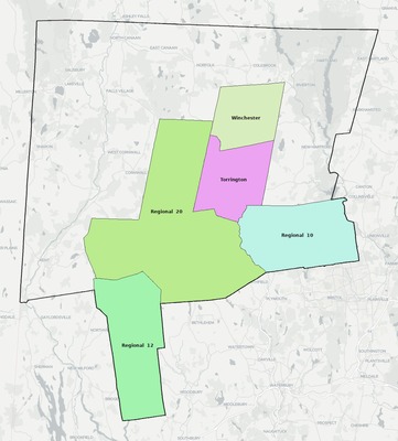 Northwest Hills County CT school district boundaries map