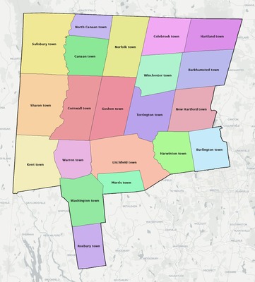 Northwest Hills County CT townships and subdivisions map