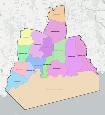 South Central Connecticut County CT townships and subdivisions map