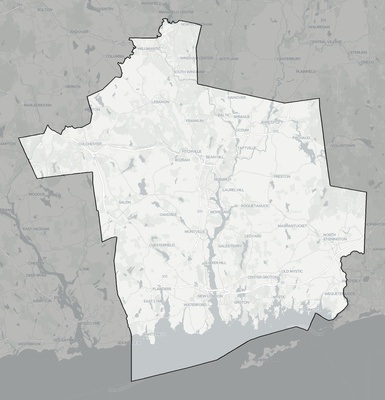 Southeastern Connecticut County CT county basemap context