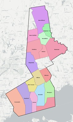 Western Connecticut County CT school district boundaries map