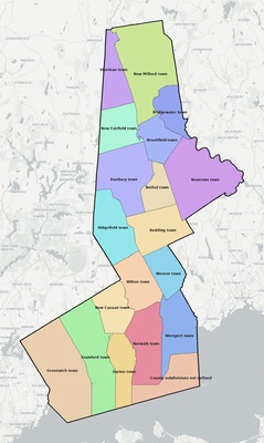 Western Connecticut County CT townships and subdivisions map