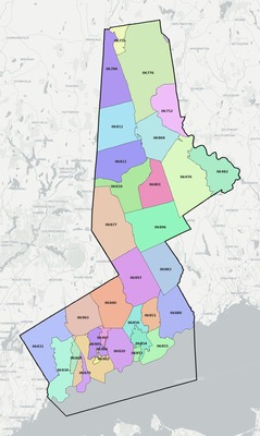 Western Connecticut County CT ZIP code map preview