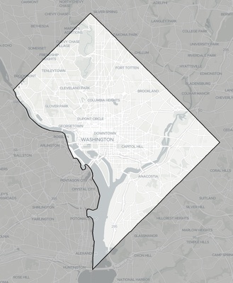 District of Columbia County DC county basemap context