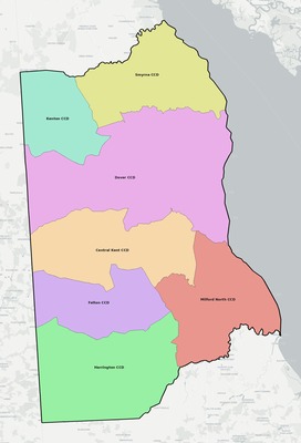 Kent County DE townships and subdivisions map