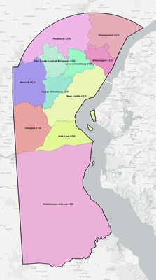 New Castle County DE townships and subdivisions map