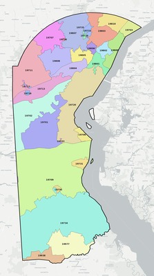 New Castle County DE ZIP code boundaries map