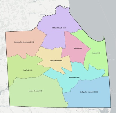 Sussex County DE townships and subdivisions map