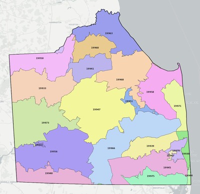 Sussex County DE ZIP code boundaries map