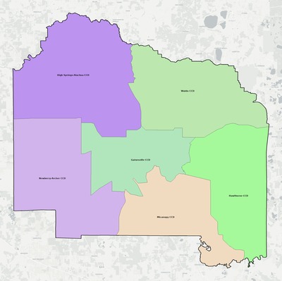 Alachua County FL townships and subdivisions map