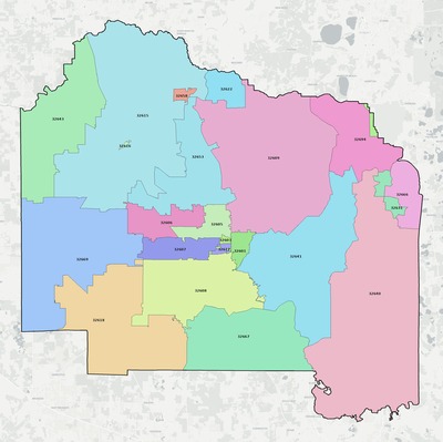 Alachua County FL ZIP code boundaries map