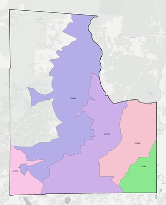 Baker County FL ZIP code boundaries map