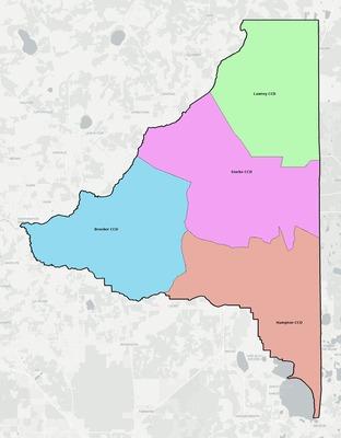 Bradford County FL townships and subdivisions map