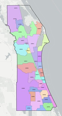 Brevard County FL ZIP code boundaries map