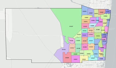 Broward County FL ZIP code boundaries map