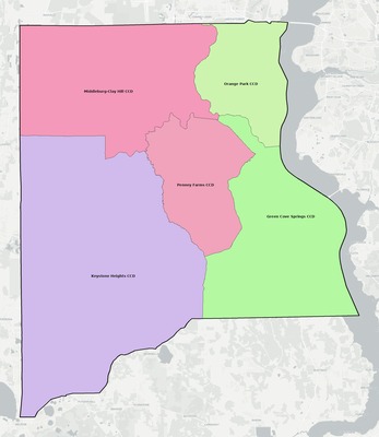 Clay County FL townships and subdivisions map