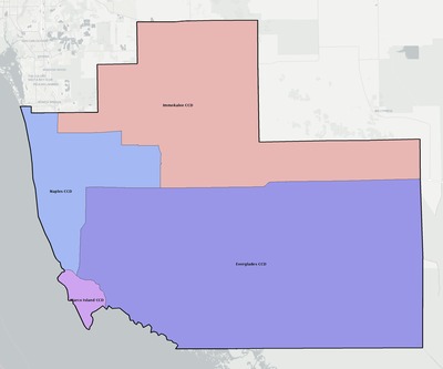 Collier County FL townships and subdivisions map