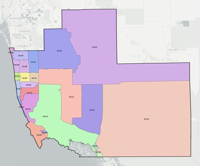 Collier County FL ZIP code boundaries map