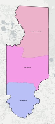 Columbia County FL townships and subdivisions map