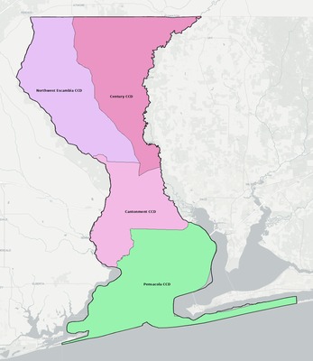 Escambia County FL townships and subdivisions map