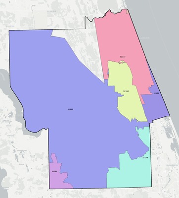 Flagler County FL ZIP code boundaries map