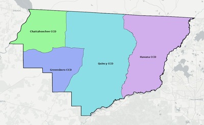 Gadsden County FL townships and subdivisions map