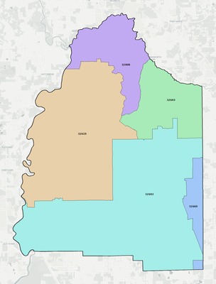 Gilchrist County FL ZIP code boundaries map